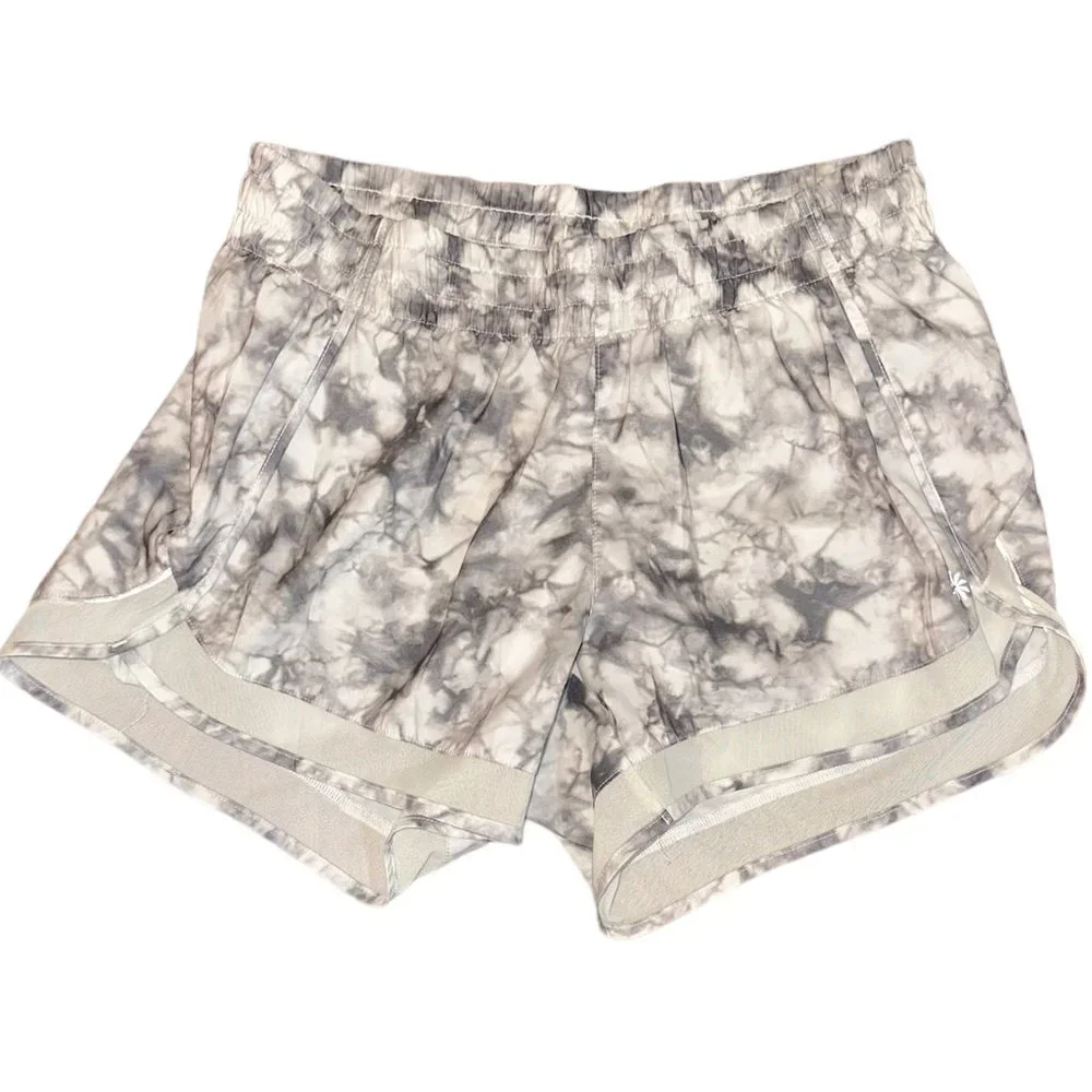 Women's‎ Athleta Racer Run Printed Mesh Tie Dye Shorts White/Grey Size Small